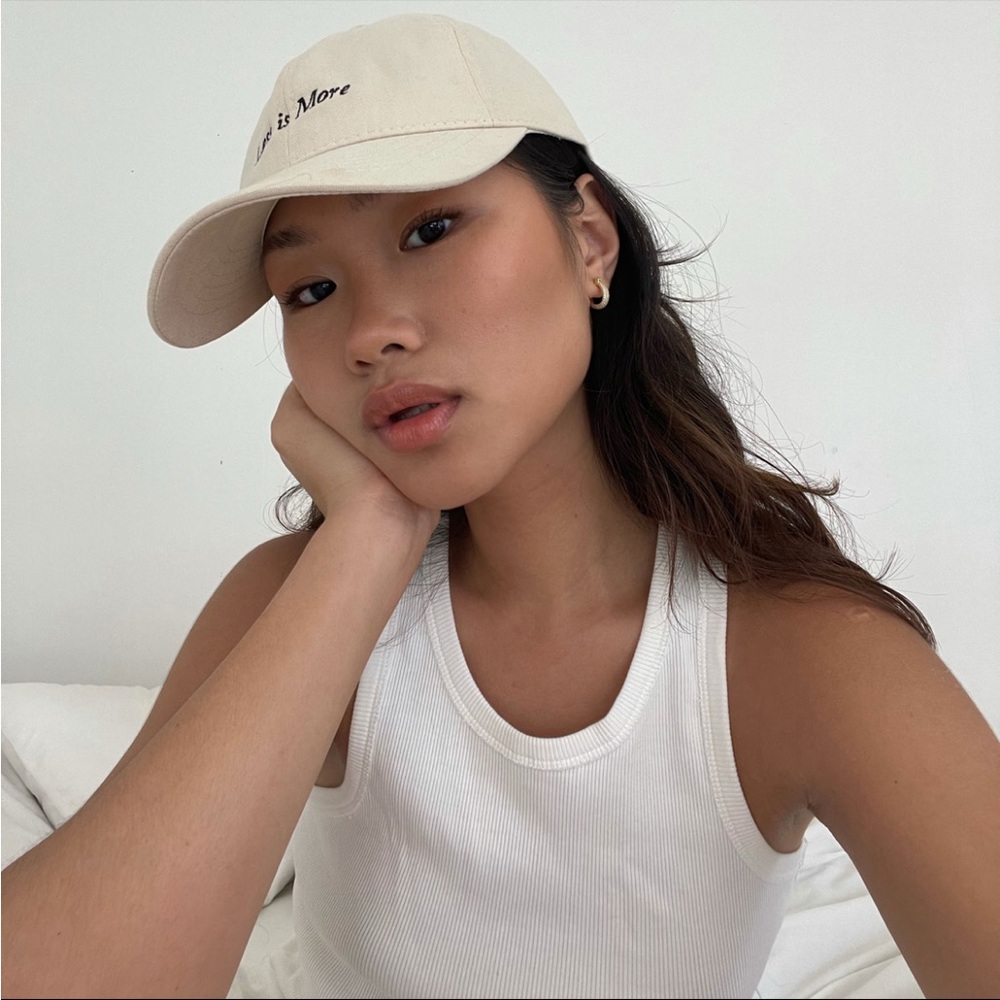 Cream 'Less is More' Embroidered Baseball Cap by Merit NWT
